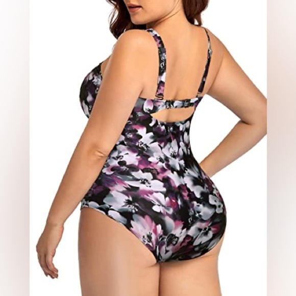 NWT DACI Sweetheart Neckline Backless One Piece Swimsuit-Purple Floral Size 18W - Picture 2 of 6